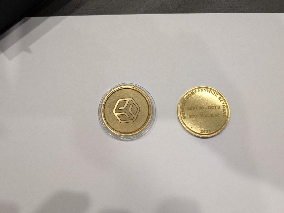 Brass challenge coins engraved for a company retreat