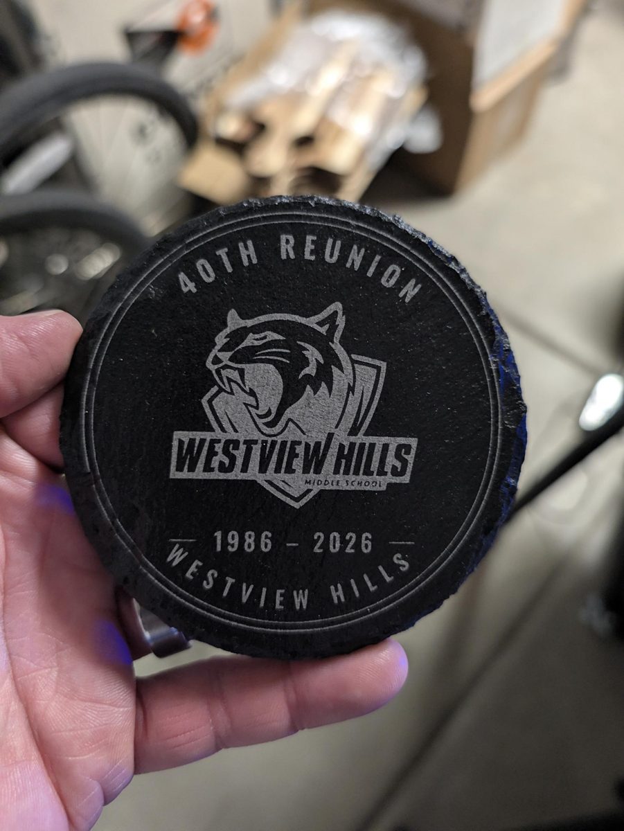 Slate coaster engraved for a school 40th reunion