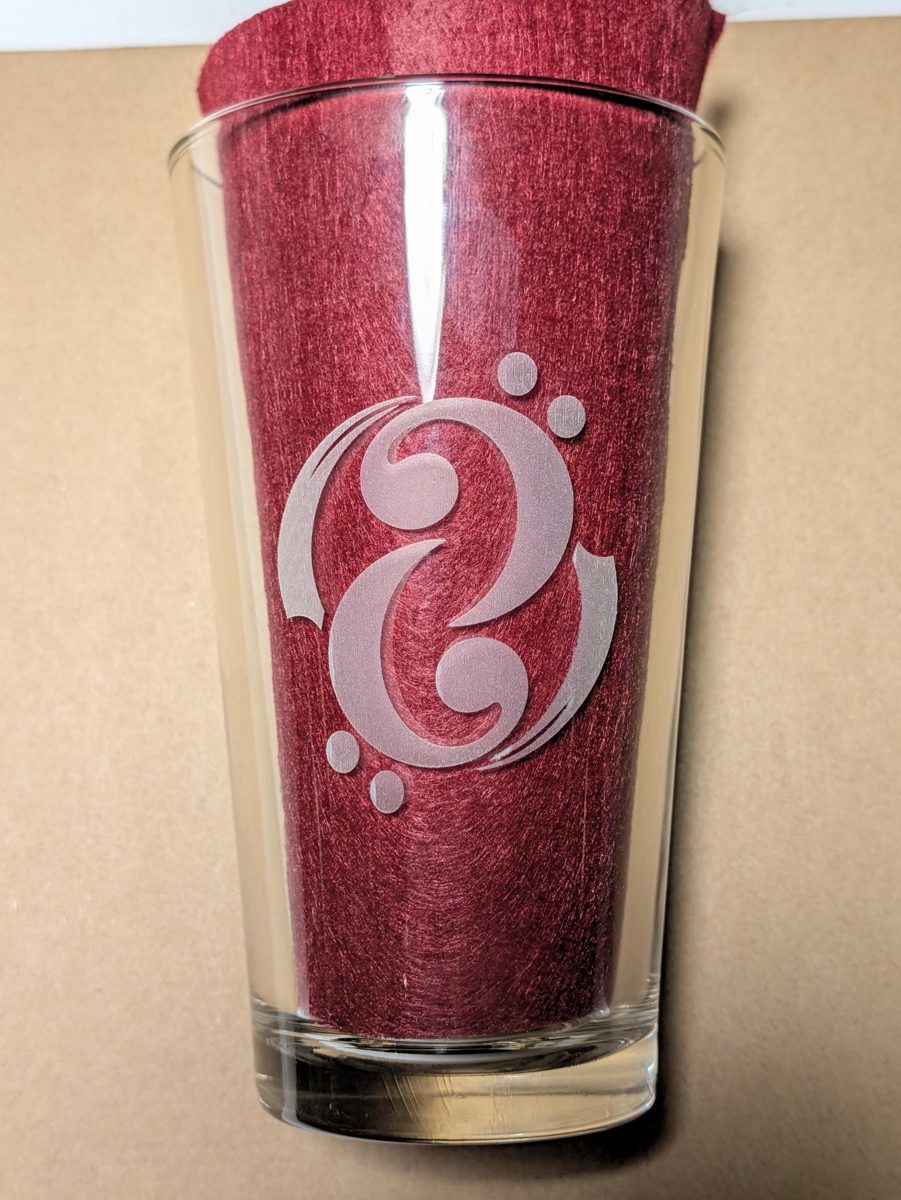 Frosted logo laser etched on a pint glass